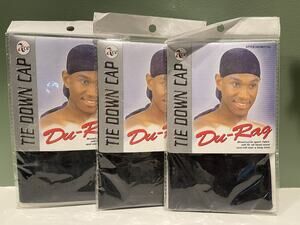 (3) Ace Breathable Tie Down Black Du-Rag